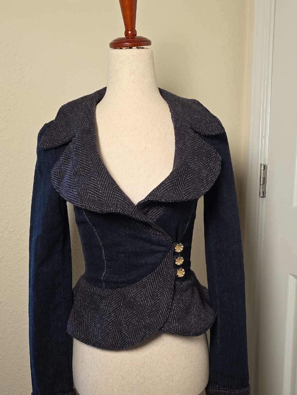Y2K Vintage Baby Phat Dark Navy Denim & Herringbone Peplum Blazer